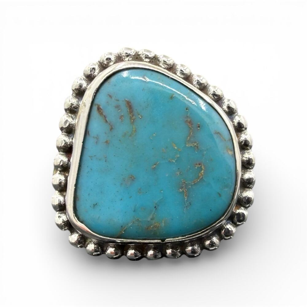Blue Turquoise Ring 925 Sterling Silver Size 6 Handmade Artisan - Picture 4 of 7